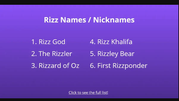 rizz nicknames